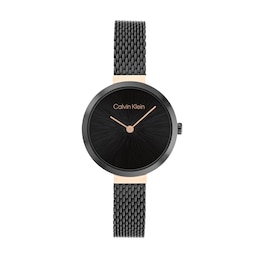 Ladies' Calvin Klein Two-Tone IP Mesh Watch with Black Dial (Model: 25200084)