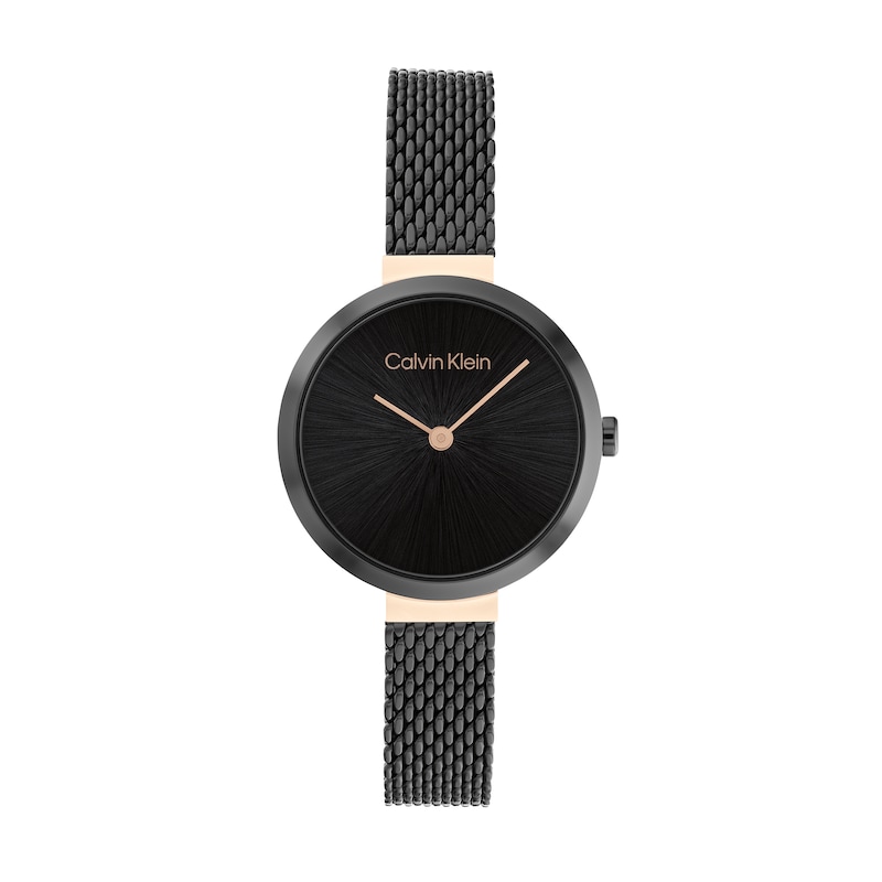 Main Image 1 of Ladies' Calvin Klein Two-Tone IP Mesh Watch with Black Dial (Model: 25200084)