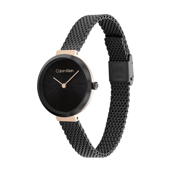 Ladies' Calvin Klein Two-Tone IP Mesh Watch with Black Dial (Model: 25200084)