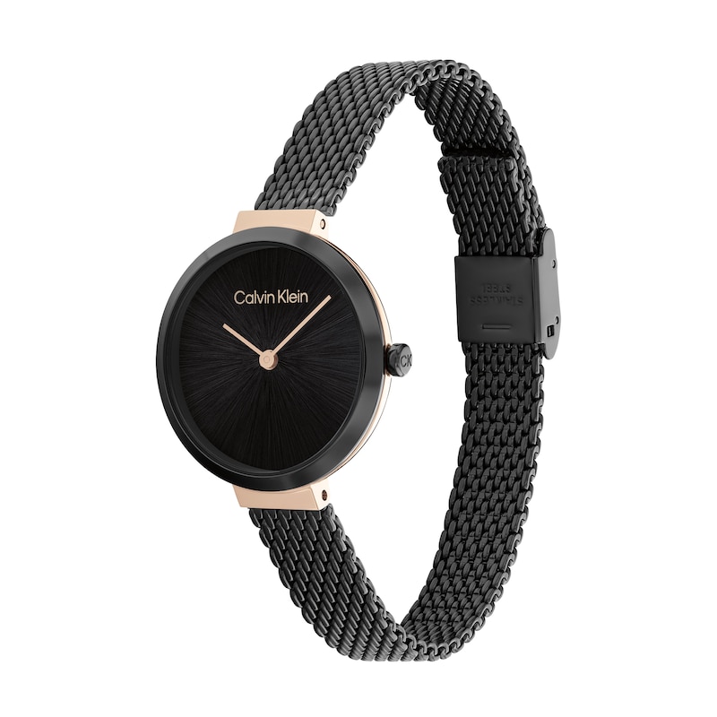 Main Image 2 of Ladies' Calvin Klein Two-Tone IP Mesh Watch with Black Dial (Model: 25200084)