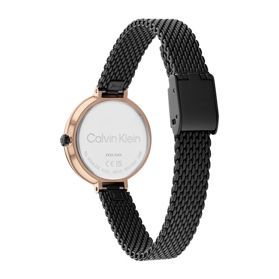 Ladies' Calvin Klein Two-Tone IP Mesh Watch with Black Dial (Model: 25200084)
