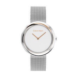 Ladies' Calvin Klein Two-Tone IP Mesh Watch with White Dial (Model: 25200011)