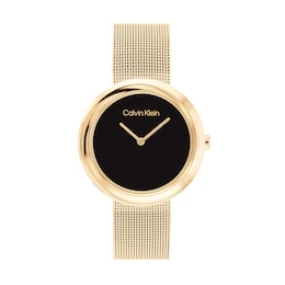 Ladies' Calvin Klein Gold-Tone IP Mesh Watch with Black Dial (Model: 25200012)