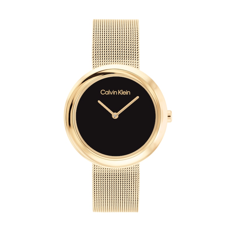 Main Image 1 of Ladies' Calvin Klein Gold-Tone IP Mesh Watch with Black Dial (Model: 25200012)