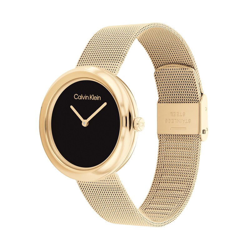Main Image 2 of Ladies' Calvin Klein Gold-Tone IP Mesh Watch with Black Dial (Model: 25200012)