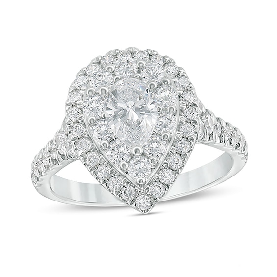 1-3/4 CT. T.w. Certified Pear-Shaped Diamond Double Frame Engagement Ring in 14K White Gold (I/Si2)