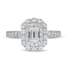 Thumbnail Image 4 of 1-1/2 CT. T.W. Certified Emerald-Cut Diamond Double Scallop Frame Engagement Ring in 14K White Gold (I/SI2)