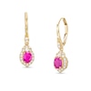 Thumbnail Image 1 of Oval Ruby and 1/3 CT. T.W. Diamond Frame Drop Earrings in 10K Gold