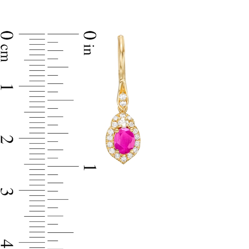 Main Image 3 of Oval Ruby and 1/3 CT. T.W. Diamond Frame Drop Earrings in 10K Gold