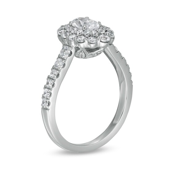 1-1/2 CT. T.w. Certified Oval Diamond Double Scallop Frame Engagement Ring in 14K White Gold (I/Si2)