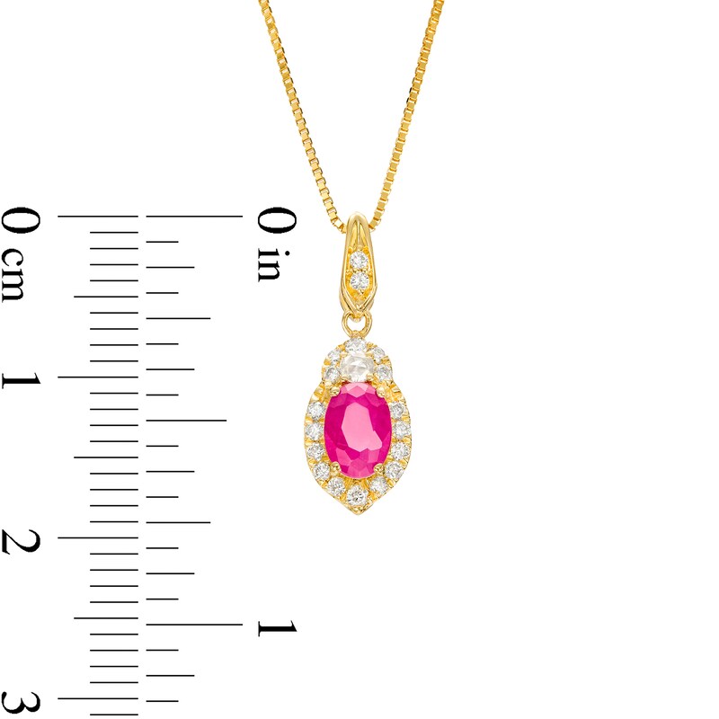 Main Image 3 of Oval Ruby and 1/6 CT. T.W. Diamond Frame Pendant in 10K Gold