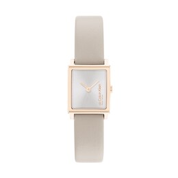 Ladies' Calvin Klein Rose IP Leather Strap Watch with Rectangular Silver-Tone Dial (Model: 25000033)