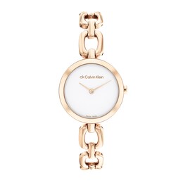 Ladies' Calvin Klein Link Bracelet Rose-Tone IP Watch with White Dial (Model: 25000006)