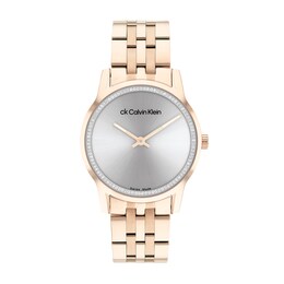 Ladies' Calvin Klein Crystal Accent Rose-Tone IP Watch with Grey Dial (Model: 25000018)