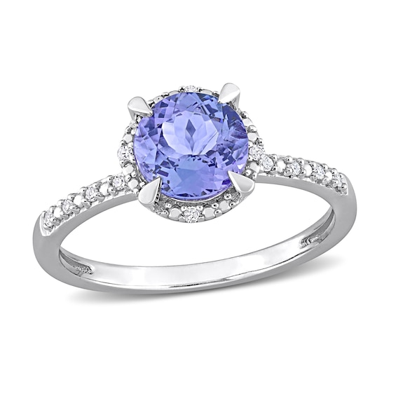 7.0mm Tanzanite and 1/20 CT. T.W. Diamond Frame Ring in 10K White Gold