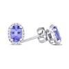 Thumbnail Image 3 of Oval Tanzanite and 1/15 CT. T.W. Diamond Frame Stud Earrings in 10K White Gold