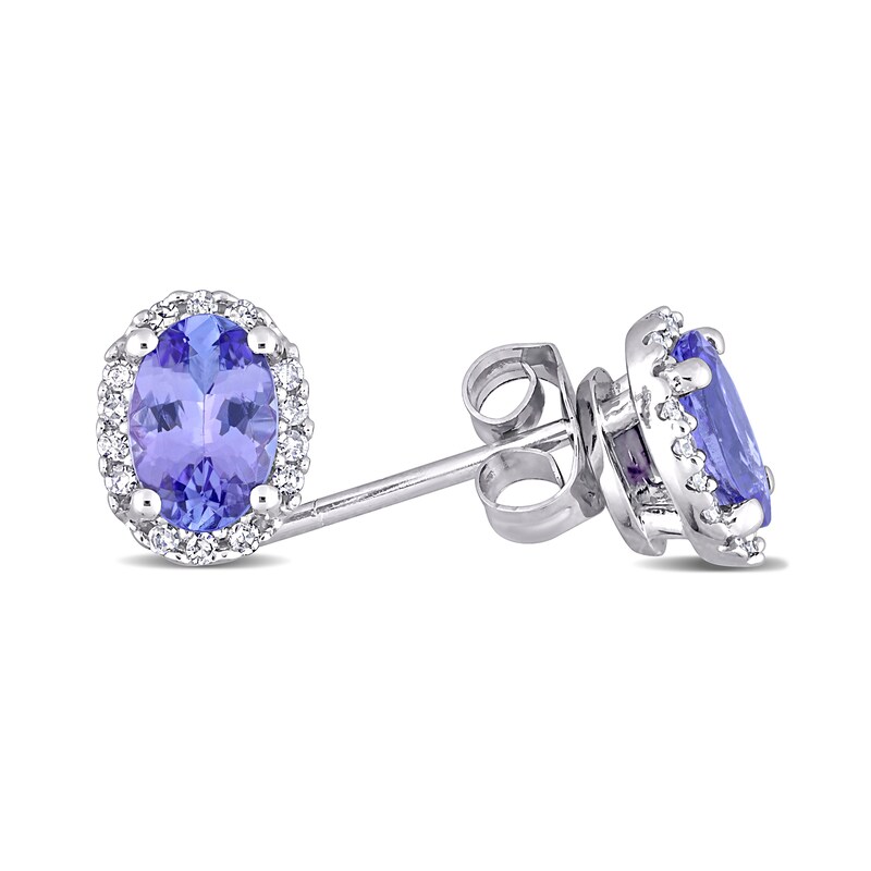 Main Image 3 of Oval Tanzanite and 1/15 CT. T.W. Diamond Frame Stud Earrings in 10K White Gold