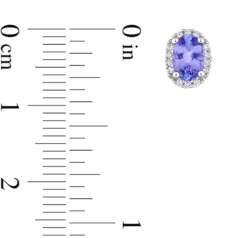Main Image 4 of Oval Tanzanite and 1/15 CT. T.W. Diamond Frame Stud Earrings in 10K White Gold