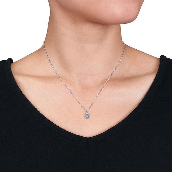 7.0mm Aquamarine Solitaire Pendant and Stud Earrings Set in Sterling Silver