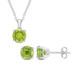 7.0mm Peridot Solitaire Pendant and Stud Earrings Set in Sterling Silver