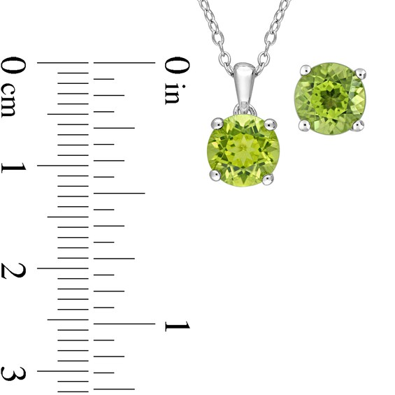 7.0mm Peridot Solitaire Pendant and Stud Earrings Set in Sterling Silver
