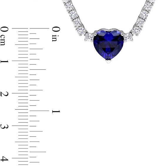 10.0mm Heart-Shaped Blue Lab-Created Sapphire and White Lab-Created Sapphire Necklace in Sterling Silver - 15"