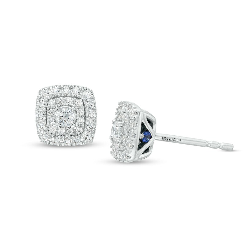 Main Image 1 of Vera Wang Love Collection 1/3 CT. T.W. Diamond Double Cushion-Shaped Frame Stud Earrings in 10K White Gold