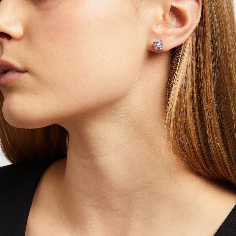 Main Image 2 of Vera Wang Love Collection 1/3 CT. T.W. Diamond Double Cushion-Shaped Frame Stud Earrings in 10K White Gold