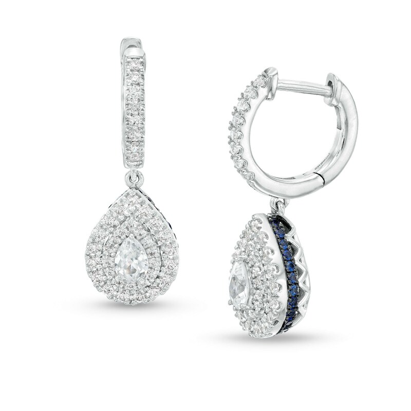 Main Image 1 of Vera Wang Love Collection 3/4 CT. T.W. Pear-Shaped Diamond Drop Hoop Earrings in 10K White Gold
