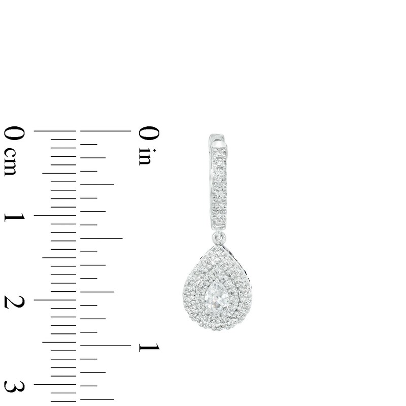 Main Image 3 of Vera Wang Love Collection 3/4 CT. T.W. Pear-Shaped Diamond Drop Hoop Earrings in 10K White Gold