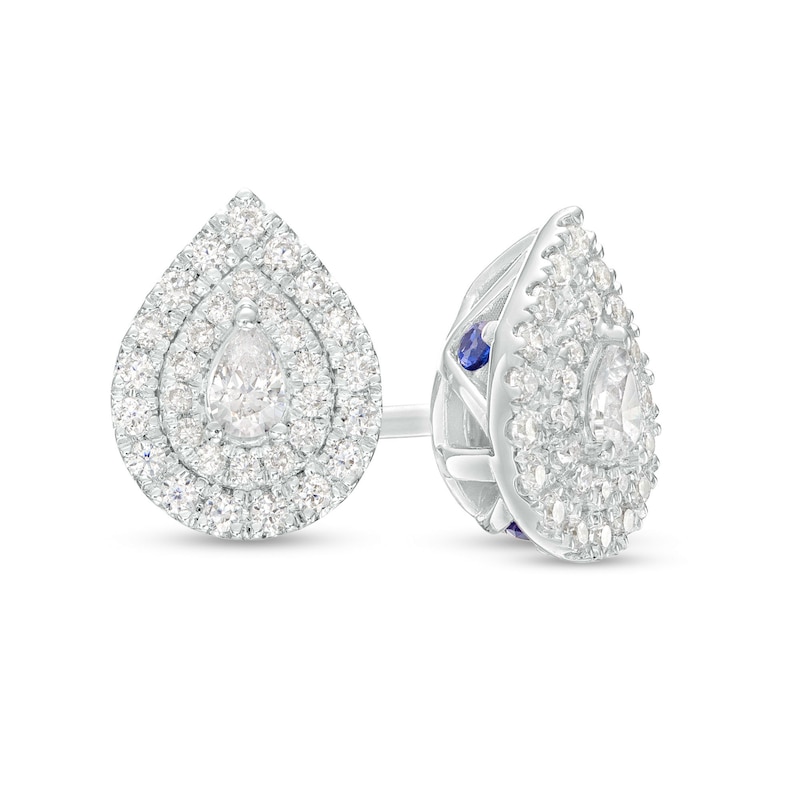 Main Image 1 of Vera Wang Love Collection 1/3 CT. T.W. Pear-Shaped Diamond Double Frame Stud Earrings in 10K White Gold