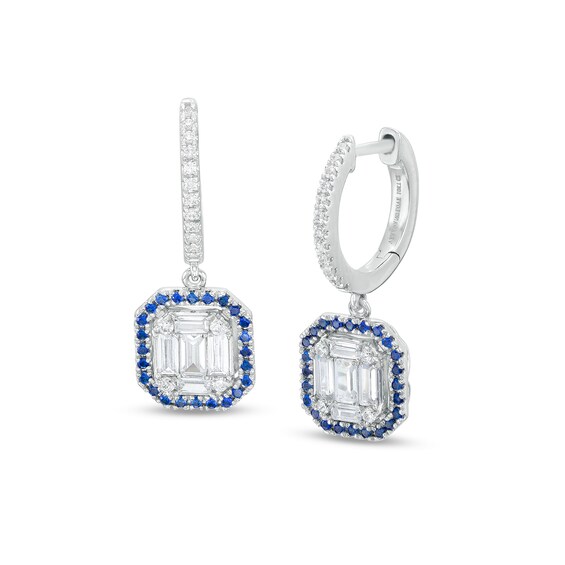 Vera Wang Love Collection 1/2 CT. T.w. Multi-Diamond and Blue Sapphire Frame Drop Earrings in 10K White Gold