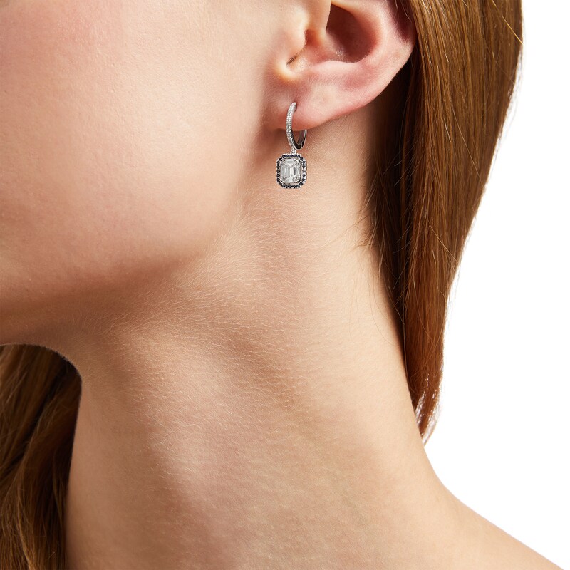 Main Image 2 of Vera Wang Love Collection 1/2 CT. T.W. Multi-Diamond and Blue Sapphire Frame Drop Earrings in 10K White Gold