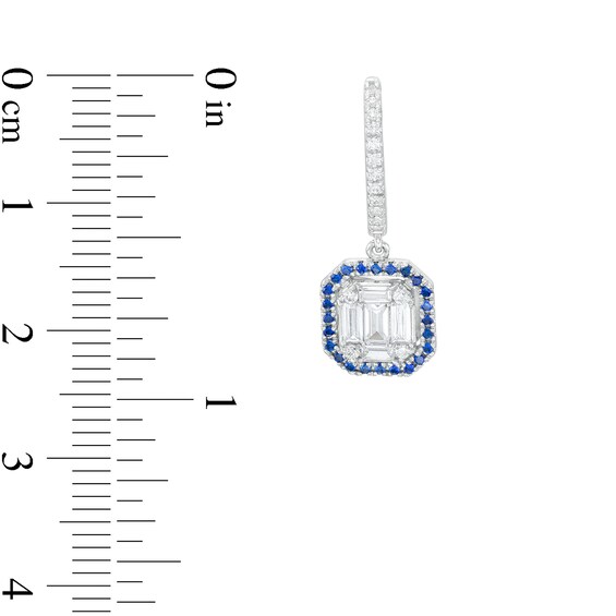 Vera Wang Love Collection 1/2 CT. T.w. Multi-Diamond and Blue Sapphire Frame Drop Earrings in 10K White Gold