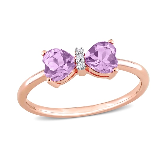 5.0mm Heart-Shaped Amethyst and Diamond Accent Bow Ring in 10K Rose Gold