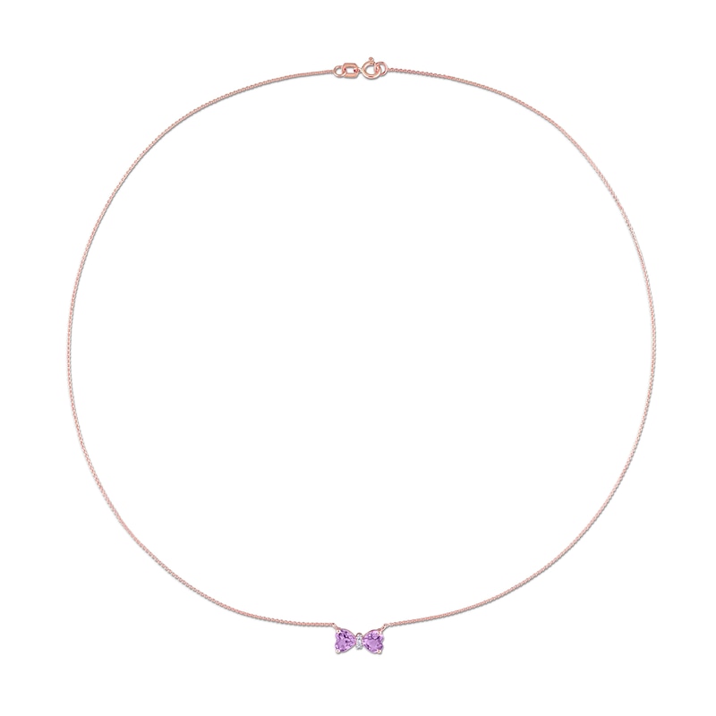 5.0mm Heart-Shaped Amethyst and Diamond Accent Bow Necklace in 10K Rose Gold - 17"