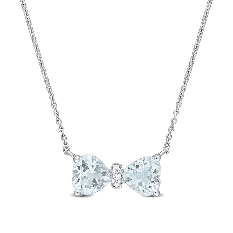 5.0mm Heart-Shaped Aquamarine and Diamond Accent Bow Necklace in 10K White Gold - 17"