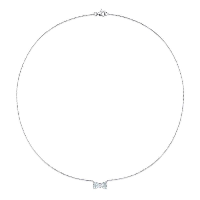 5.0mm Heart-Shaped Aquamarine and Diamond Accent Bow Necklace in 10K White Gold - 17"