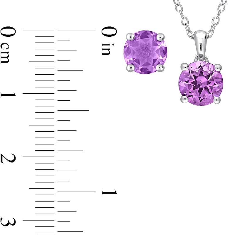 Main Image 5 of 7.0mm Amethyst Solitaire Pendant and Stud Earrings Set in Sterling Silver