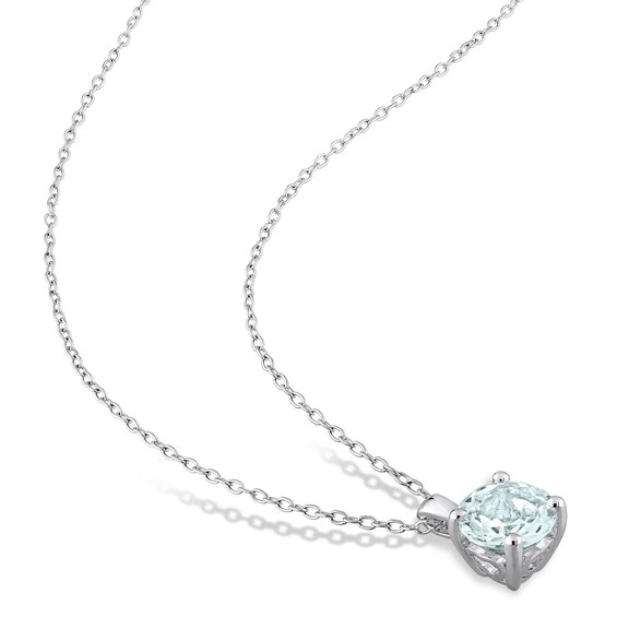 7.0mm Aquamarine Solitaire Pendant and Stud Earrings Set in Sterling Silver