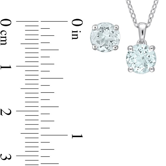 7.0mm Aquamarine Solitaire Pendant and Stud Earrings Set in Sterling Silver