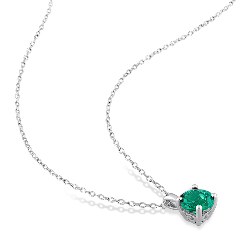Main Image 4 of 7.0mm Lab-Created Emerald Solitaire Pendant and Stud Earrings Set in Sterling Silver