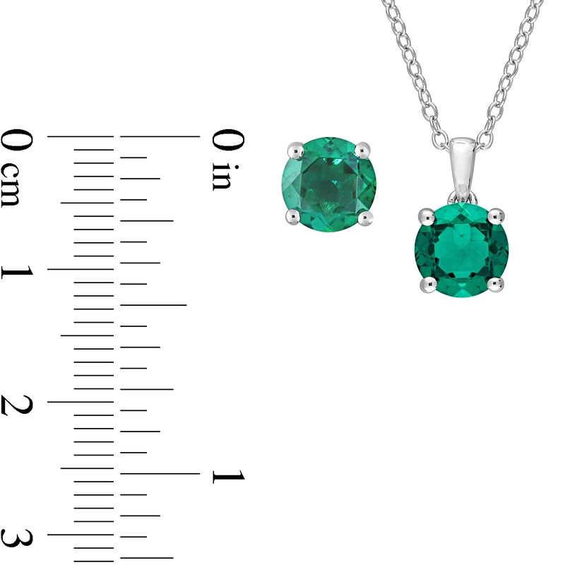 Main Image 5 of 7.0mm Lab-Created Emerald Solitaire Pendant and Stud Earrings Set in Sterling Silver