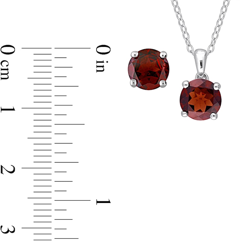 Main Image 5 of 7.0mm Garnet Solitaire Pendant and Stud Earrings Set in Sterling Silver