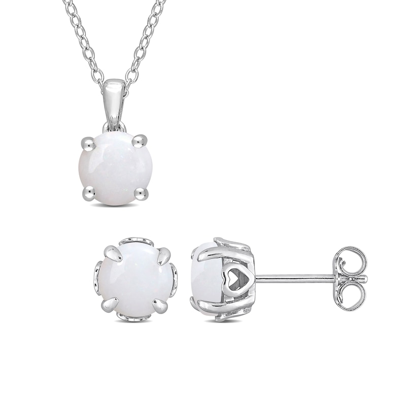 Main Image 1 of 7.0mm Opal Solitaire Pendant and Stud Earrings Set in Sterling Silver