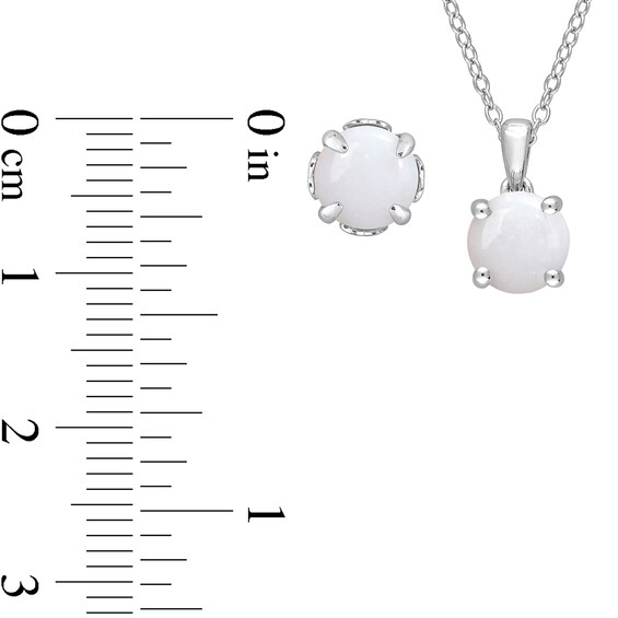 7.0mm Opal Solitaire Pendant and Stud Earrings Set in Sterling Silver
