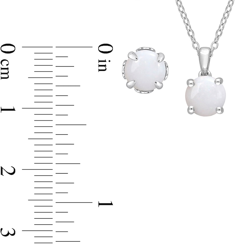 Main Image 5 of 7.0mm Opal Solitaire Pendant and Stud Earrings Set in Sterling Silver