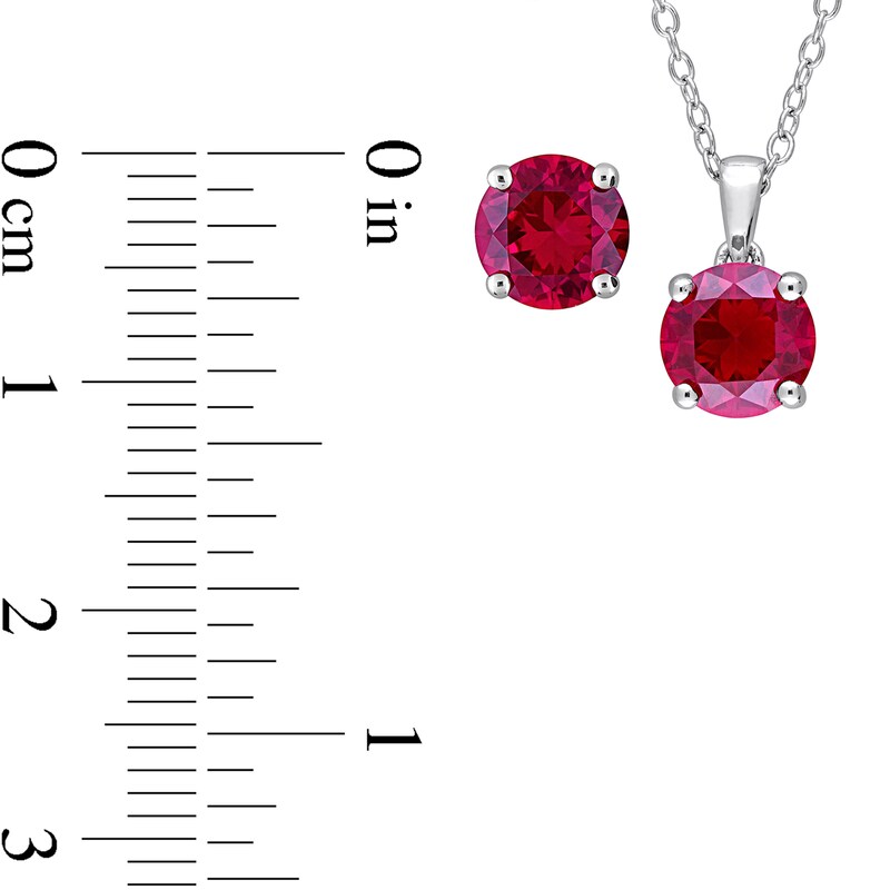 Main Image 5 of 7.0mm Lab-Created Ruby Solitaire Pendant and Stud Earrings Set in Sterling Silver