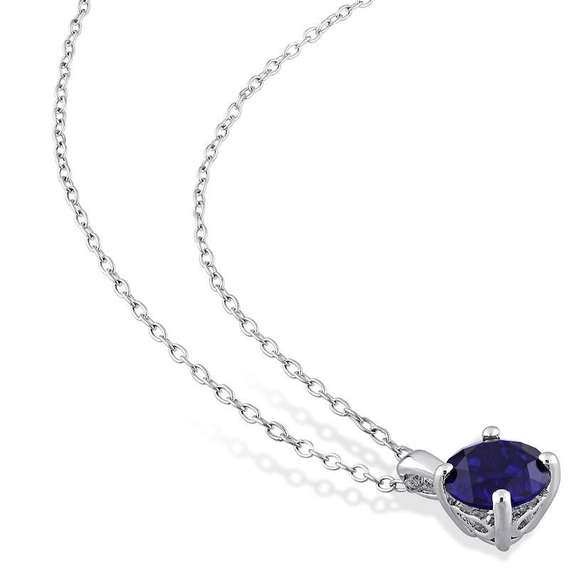 Main Image 4 of 7.0mm Blue Lab-Created Sapphire Solitaire Pendant and Stud Earrings Set in Sterling Silver