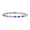 Thumbnail Image 0 of Oval Multi-Color Lab-Created Sapphire and Diamond Accent Alternating Rainbow Line Bracelet in Sterling Silver - 7.25"